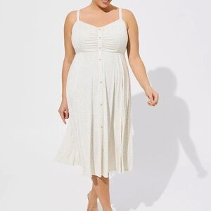 Torrid Midi Super‎ Soft Button Front Skater Dress Beige Floral Design Sz 2X NWT
